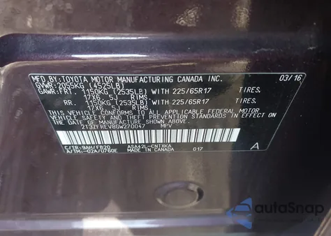 2016 Toyota Rav4 Le из США, поврежденный, VIN 2T3ZFREV8GW270047